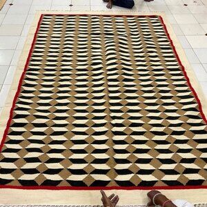 Handmade Wool Rug - Geometric Kilim Wool Rug - Scandinavian Modern Boho Rug - Fl